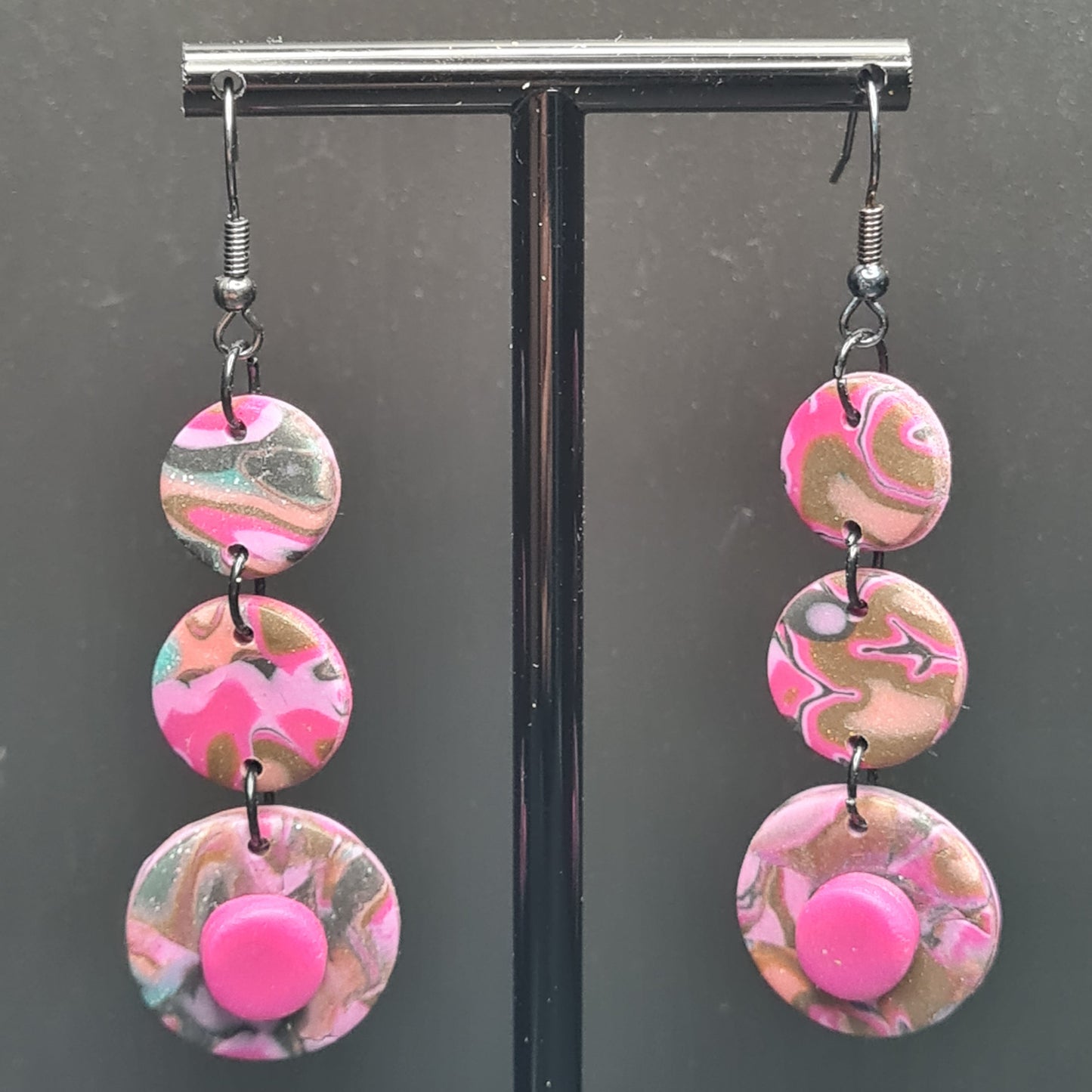 CCC Polymer Earrings Pink / Black / Gold