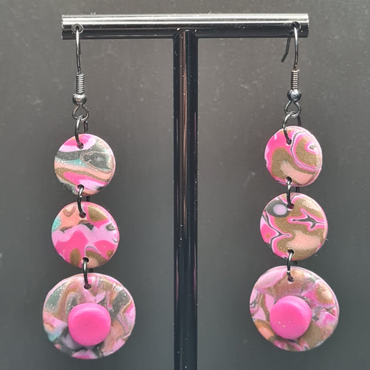 CCC Polymer Earrings Pink / Black / Gold