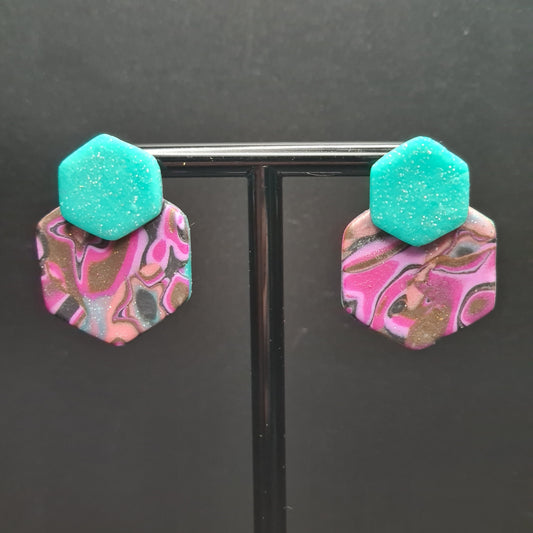 CCC Polymer Earrings Pink / Black / Gold