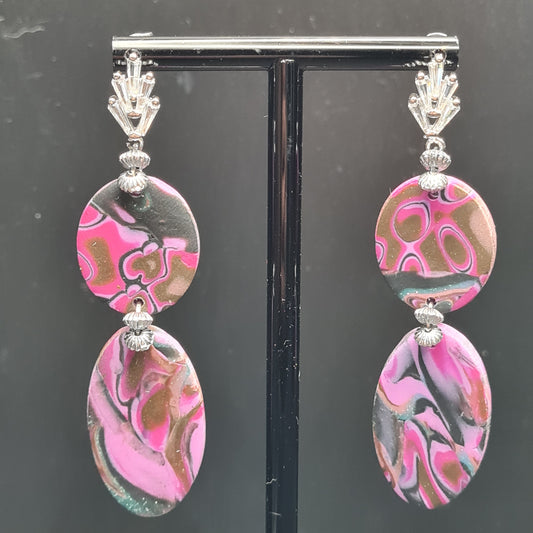 CCC Polymer Earrings Pink / Black / Gold