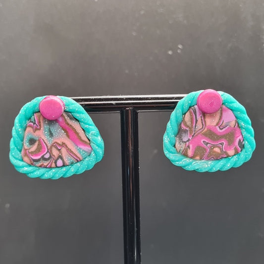 CCC Polymer Earrings Pink / Black / Gold