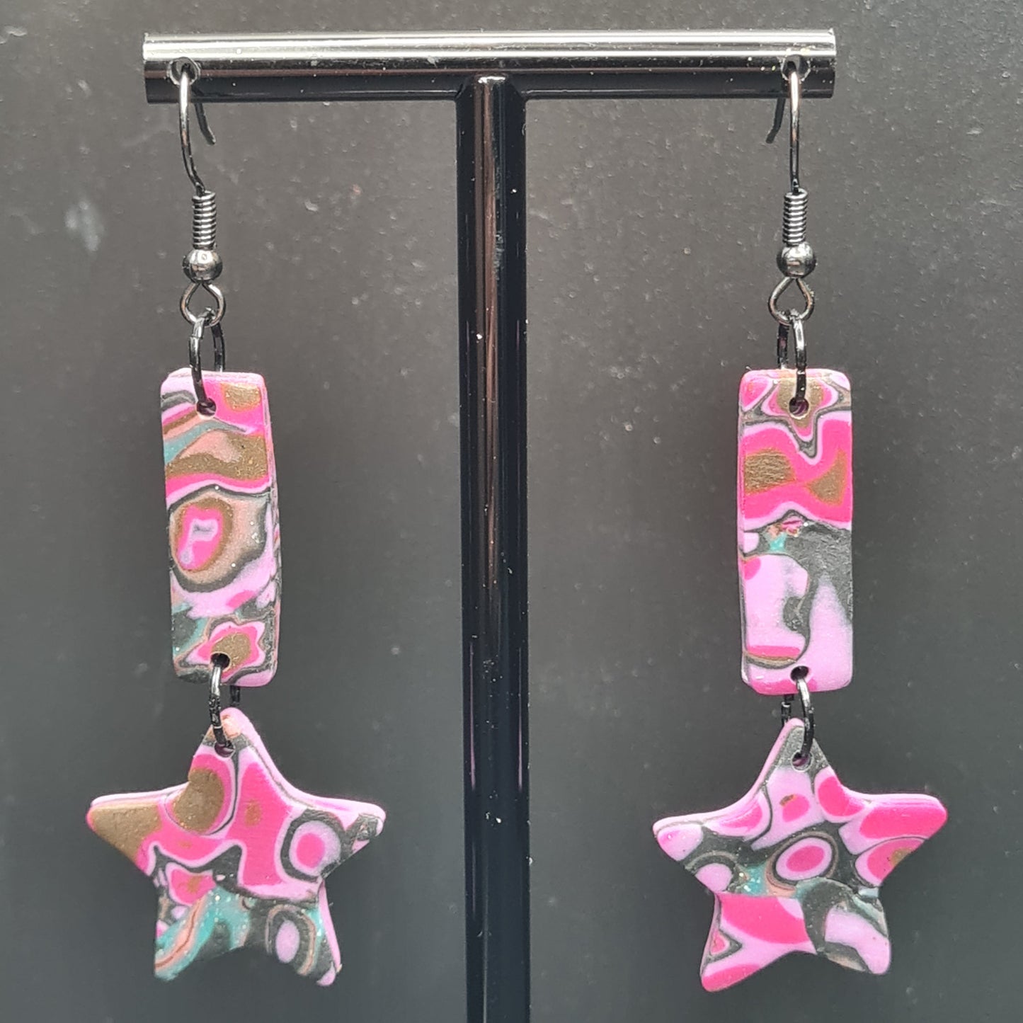 CCC Polymer Earrings Pink / Black / Gold