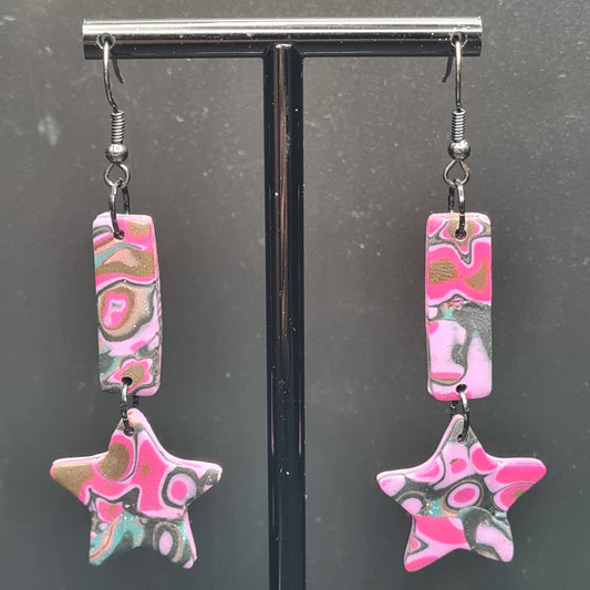 CCC Polymer Earrings Pink / Black / Gold