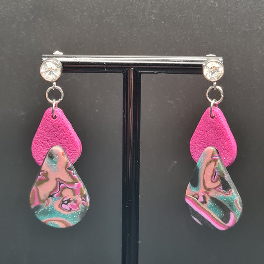 CCC Polymer Earrings Pink / Black / Gold