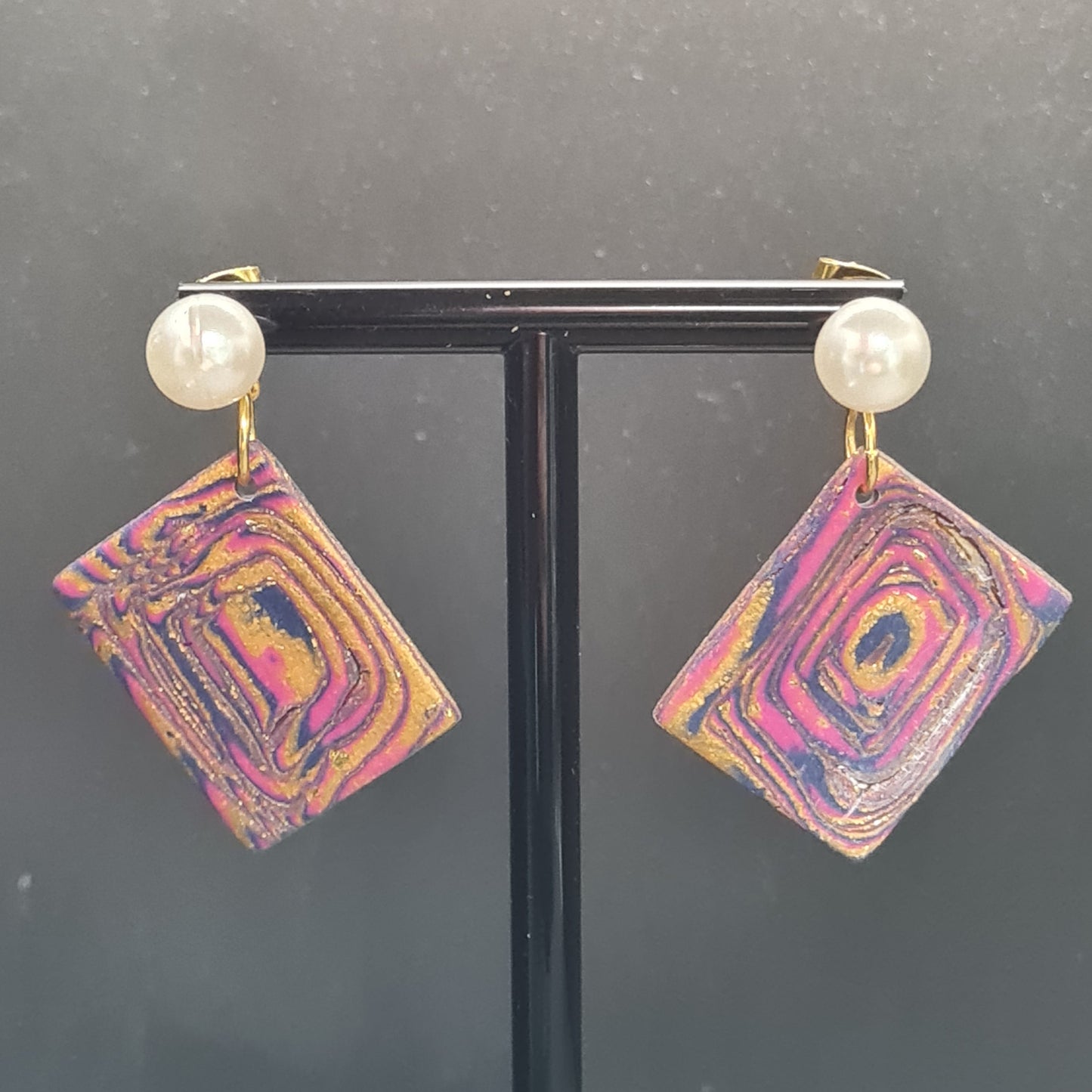 CCC Polymer Earrings Pink / Navy / Gold