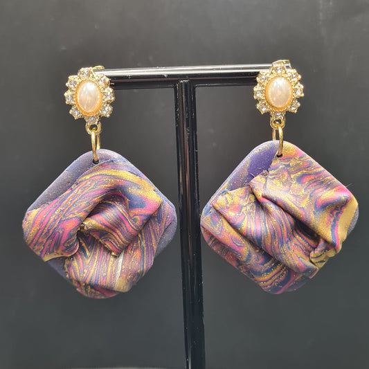 CCC Polymer Earrings Pink / Navy / Gold