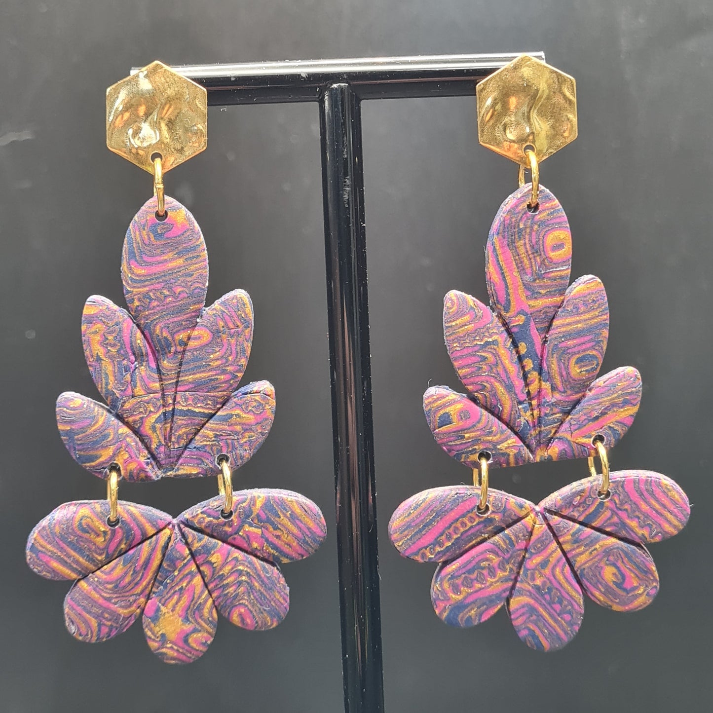 CCC Polymer Earrings Pink / Navy / Gold
