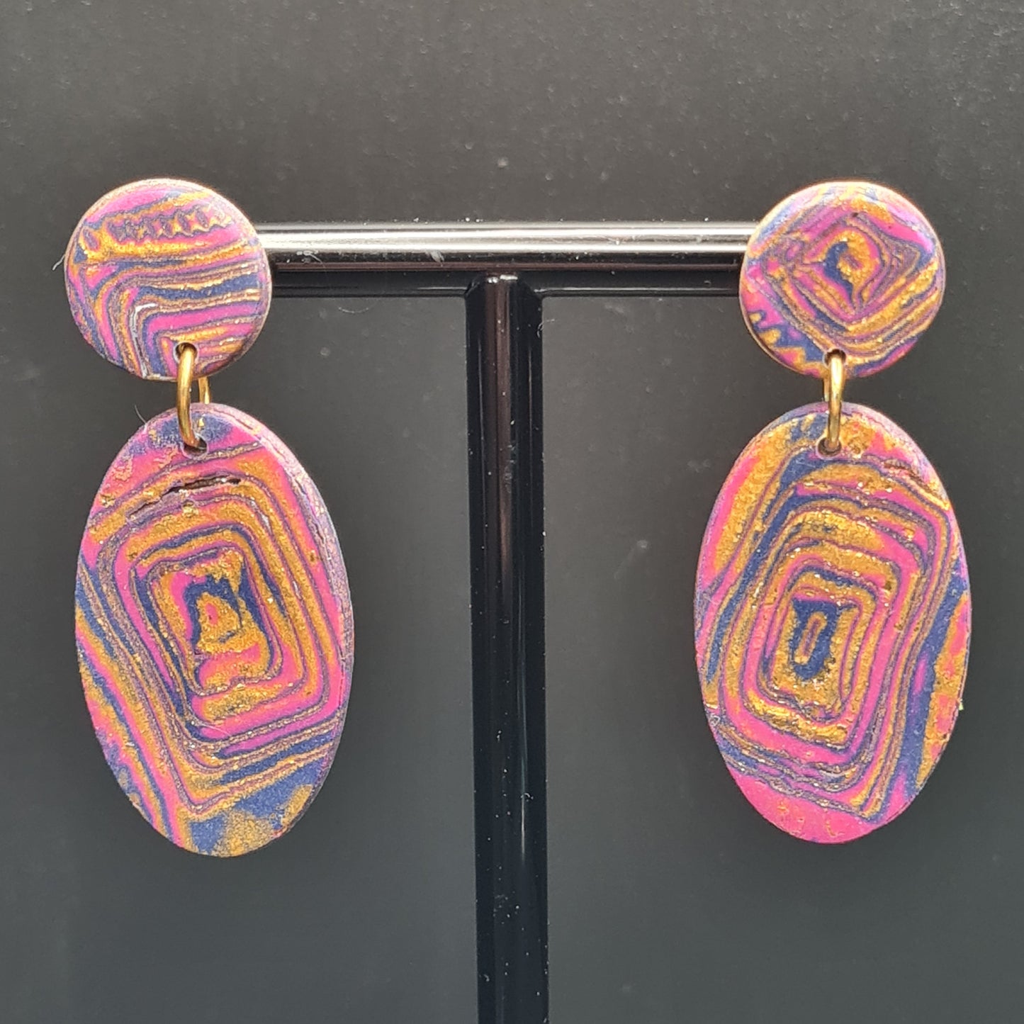 CCC Polymer Earrings Pink / Navy / Gold