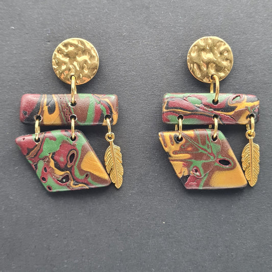 CCC Polymer Earrings Terracotta / Orange / Green