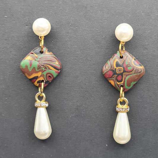 CCC Polymer Earrings Terracotta / Orange / Green