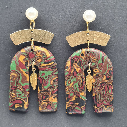 CCC Polymer Earrings Terracotta / Orange / Green